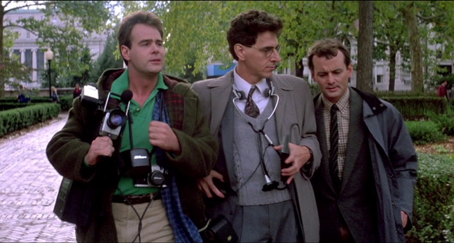 The ghostbusters team of  Dr Stanz, Egon Spengler and Peter Venkman